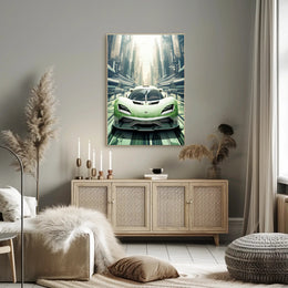 Futuristic Supercar in a Modern Cityscape Poster PosterGoat
