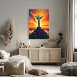 Sunset Over Christ The Redeemer Poster
