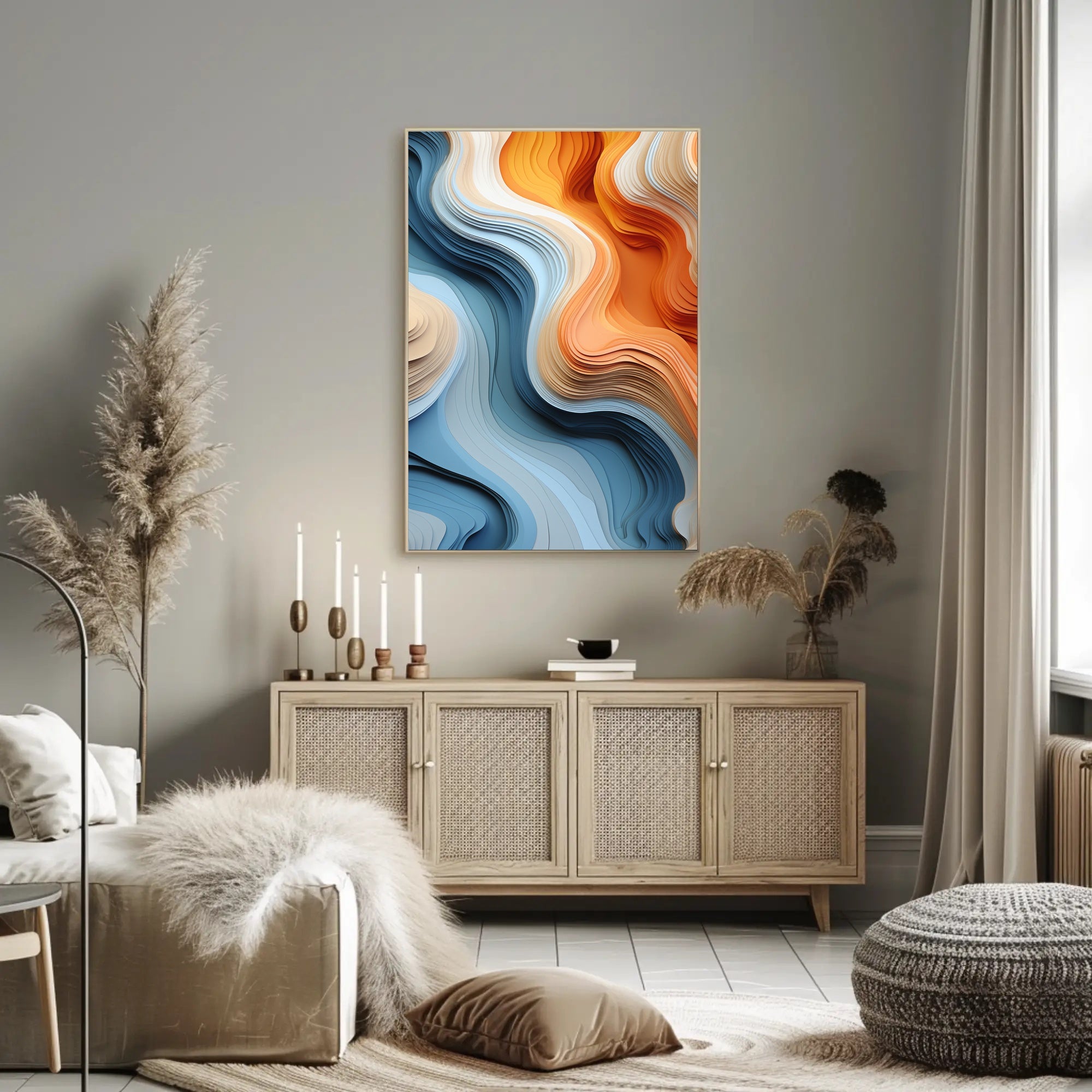 Stylized Abstract Landscape with Layered Wavy Patterns Poster