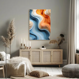 Stylized Abstract Landscape with Layered Wavy Patterns Poster
