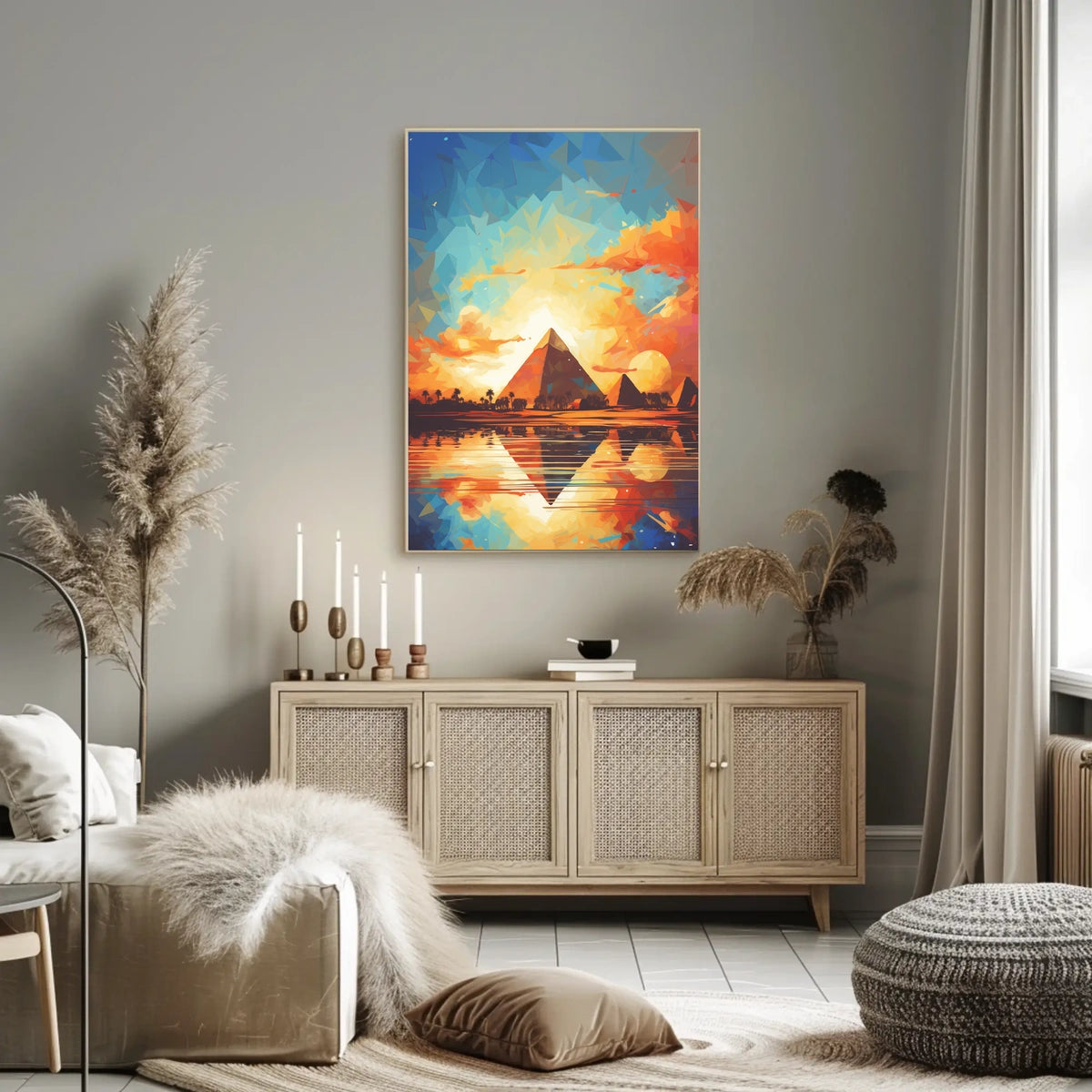 Artistic Reflection of Egyptian Pyramids in Travel Poster