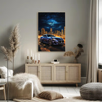 Luxury Maserati in Urban Skyline Futuristic Sci-Fi Poster