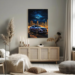 Luxury Maserati in Urban Skyline Futuristic Sci-Fi Poster