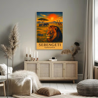 SERENGETI LION AT DUSK TRAVEL POSTER