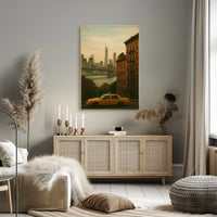 New York City Skyline Taxi Poster Vintage Wall Art