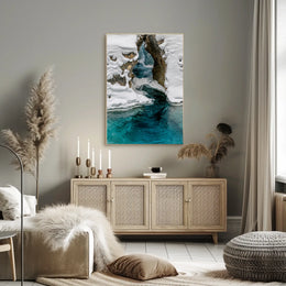 Serene Winter River with Icy Archway - National Park Poster