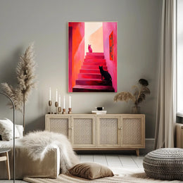 Stairway Cats Poster Charming Wall Art Print