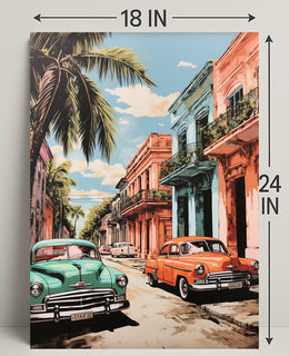 Vintage Cars In A Tropical Street Poster