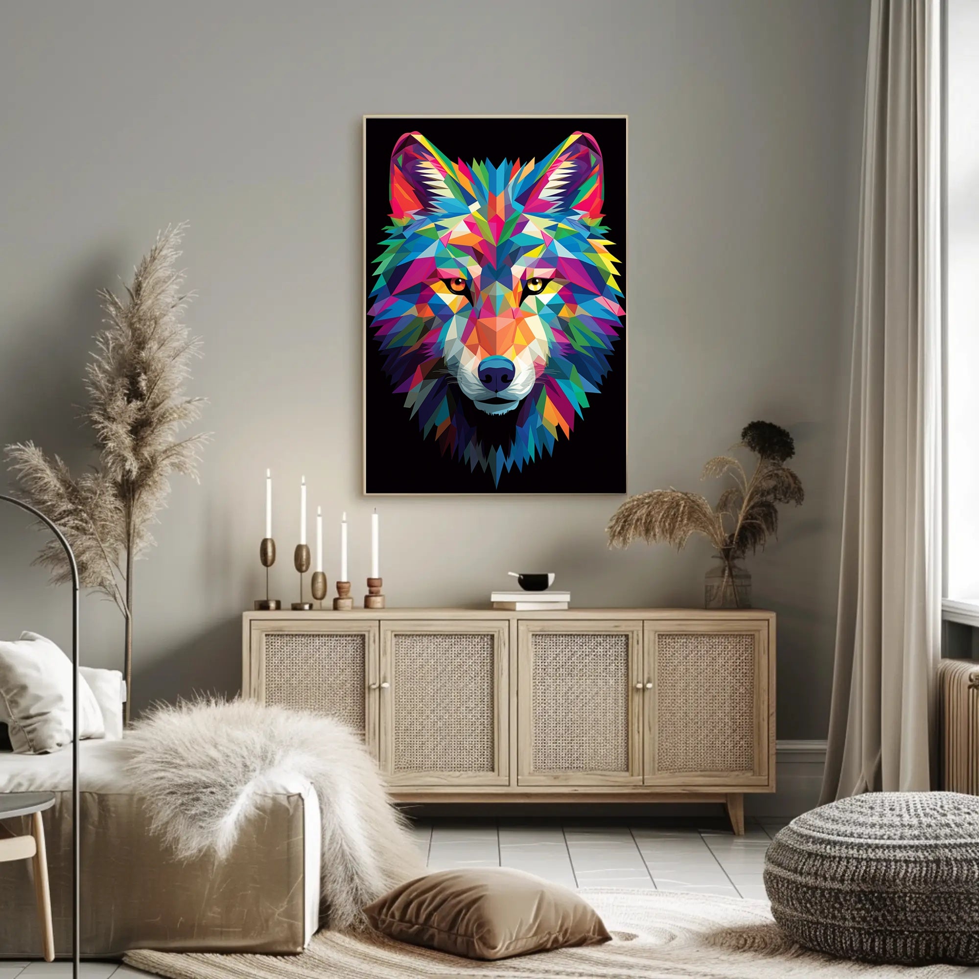Vibrant Geometric Wolf Poster PosterGoat