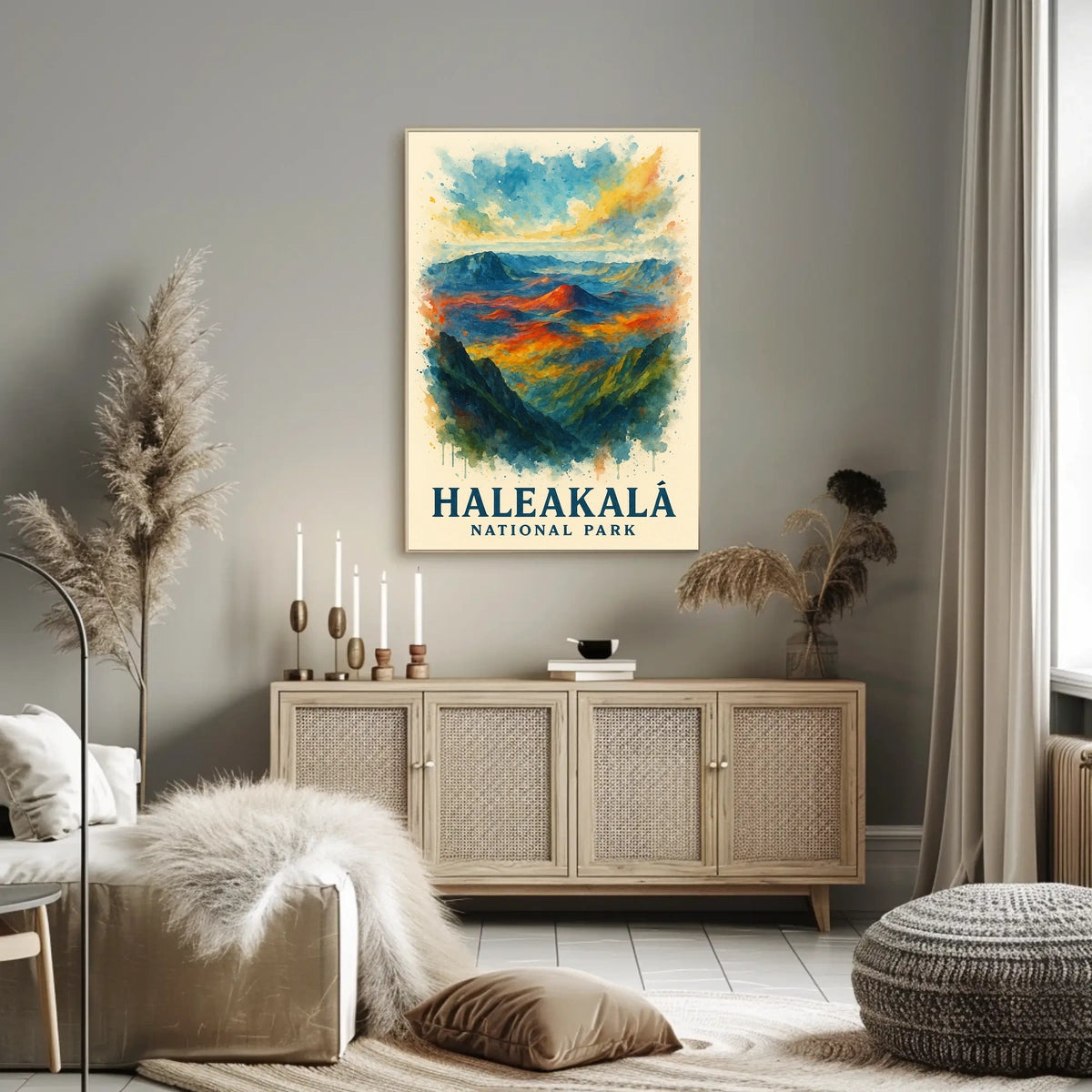 Haleakalā National Park Vibrant Landscape Watercolor Poster