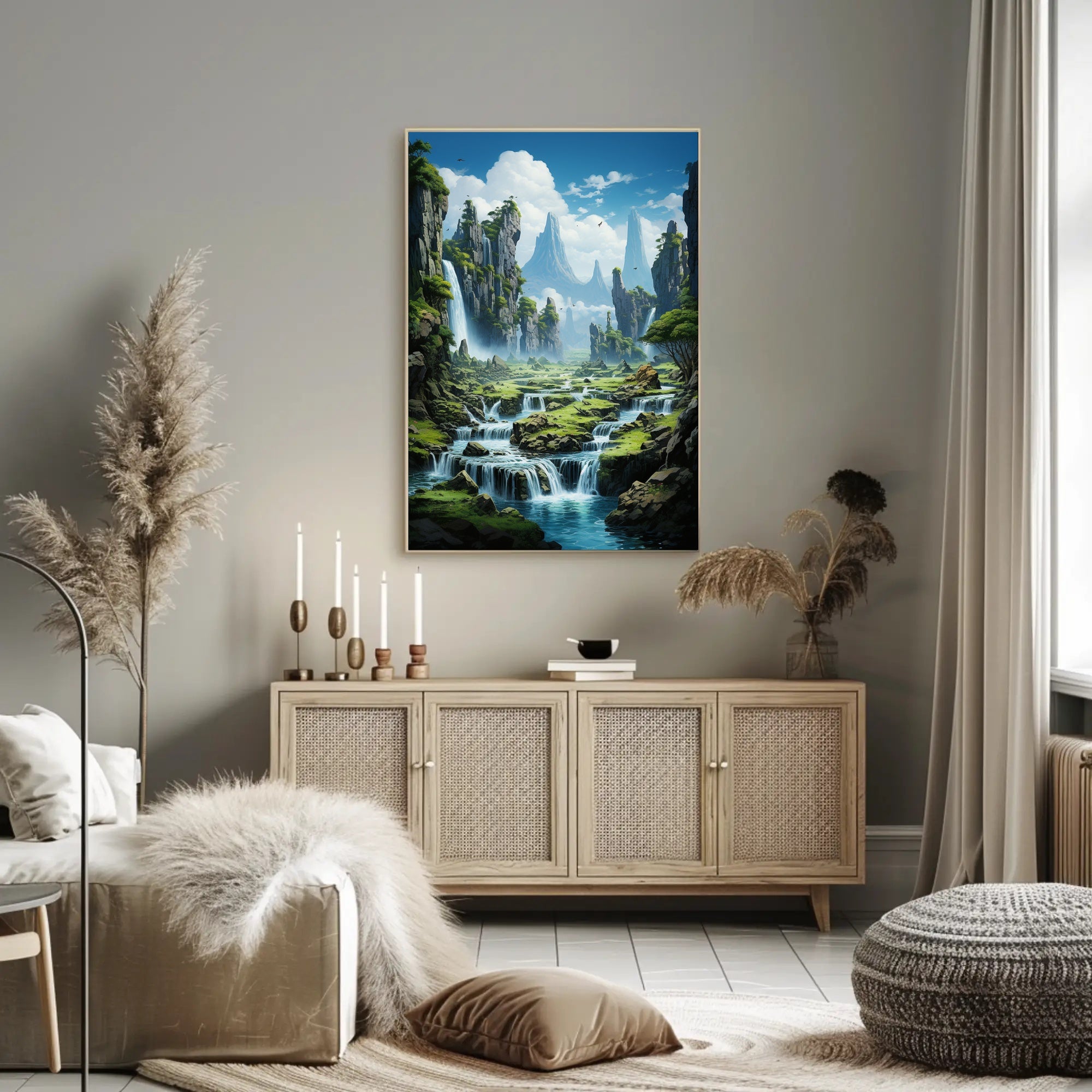 Serene Waterfall Landscape Poster