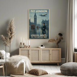 London Travel Elegance: Vintage Mid-20th Century British Air Travel Poster
