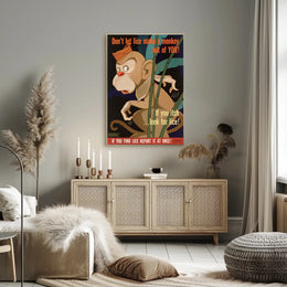 Vintage Cartoon Monkey Lice Prevention Educational Poster PosterGoat