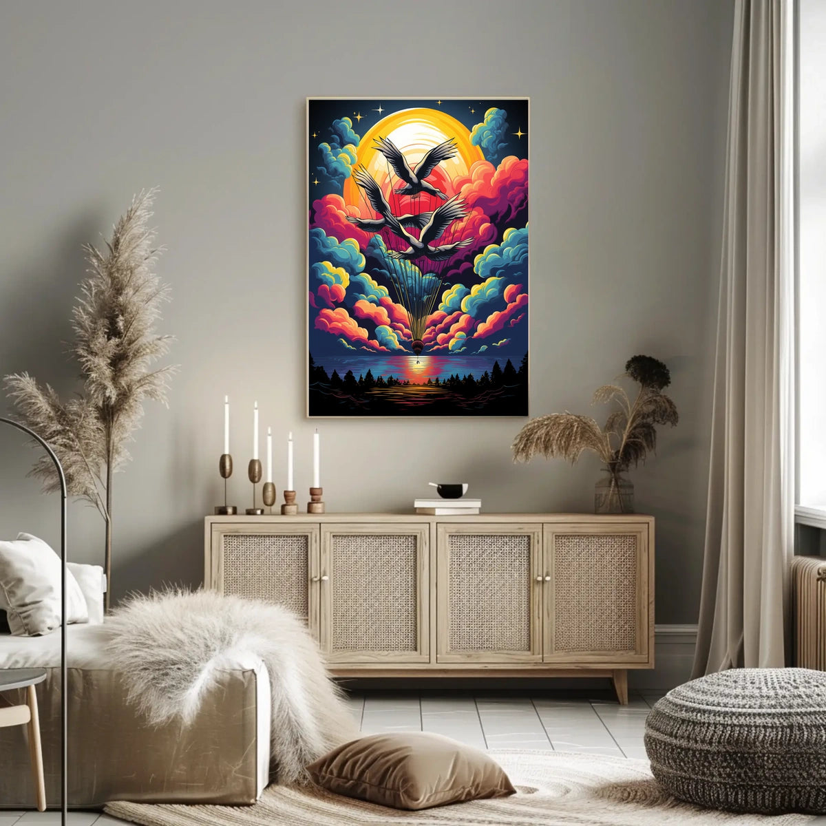 Surreal Birds and Balloon Adventure Art Poster