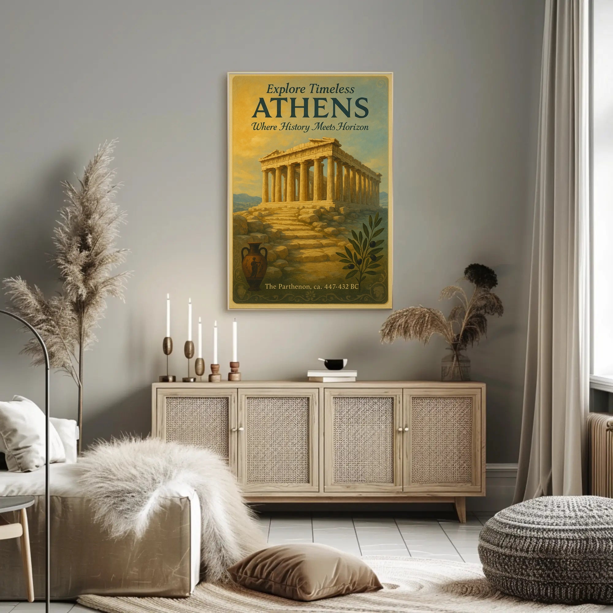 Parthenon Vintage Athens Travel Art Poster
