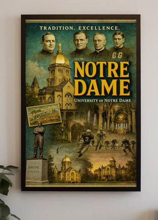 Notre Dame University Historic Campus Football Tradition Travel Poster