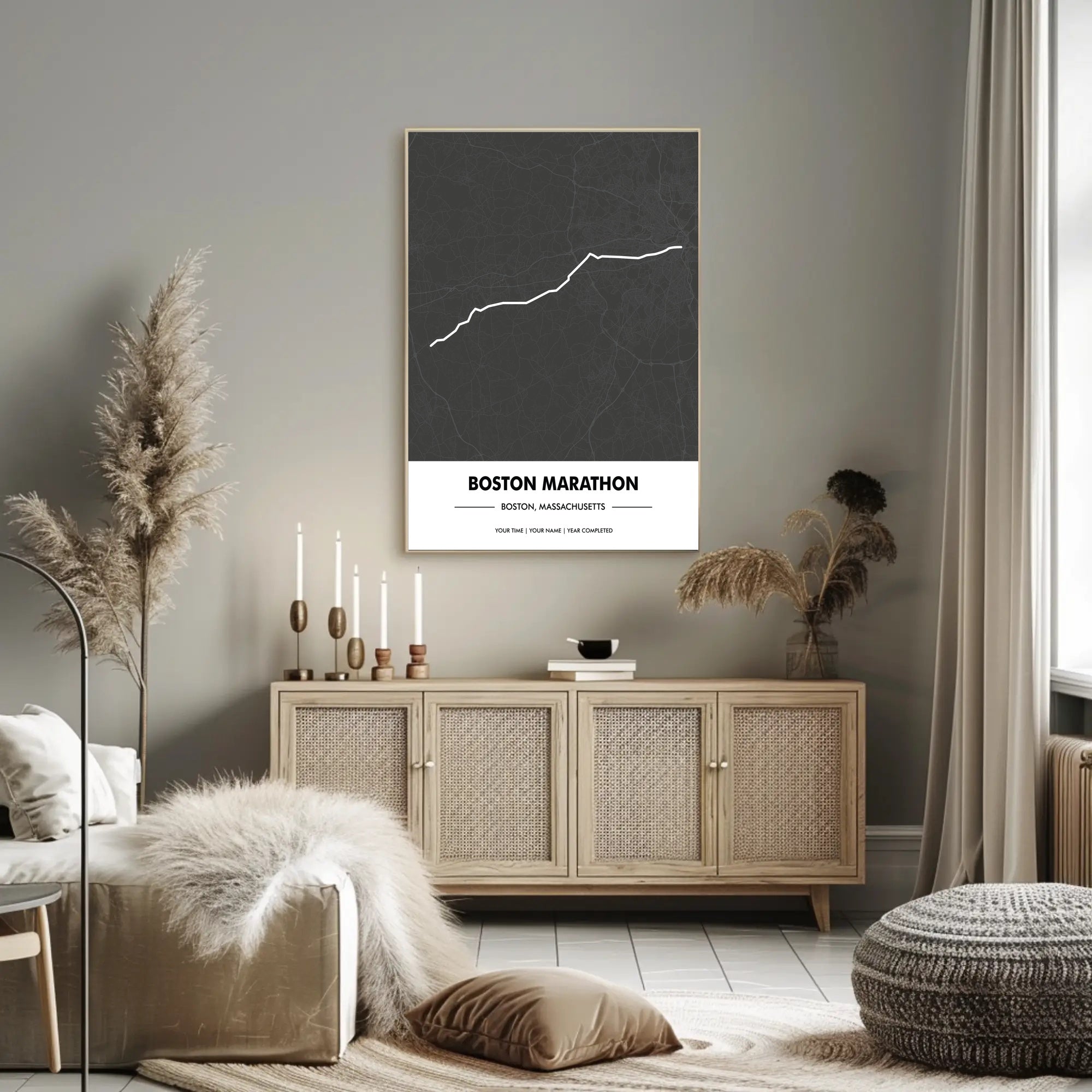 Boston Marathon Route Modern Minimalist Sports Poster