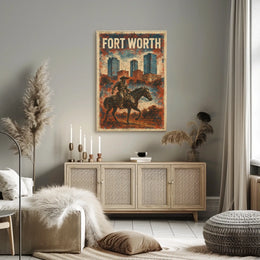 Fort Worth Cowboy Cityscape Vintage Collector Poster