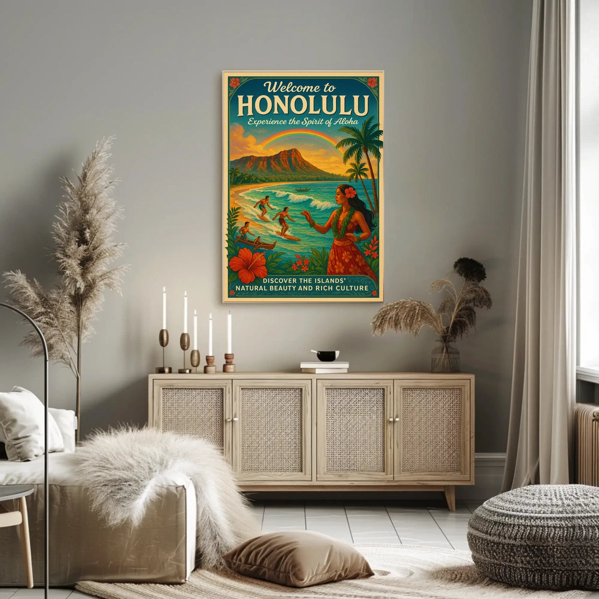 Honolulu Vintage Travel Poster Surf, Sun, Aloha Vibes