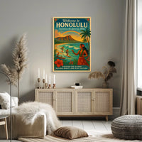 Honolulu Vintage Travel Poster Surf, Sun, Aloha Vibes