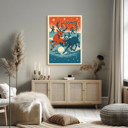 Whimsical Reindeer Winter Sports Vintage Poster Art