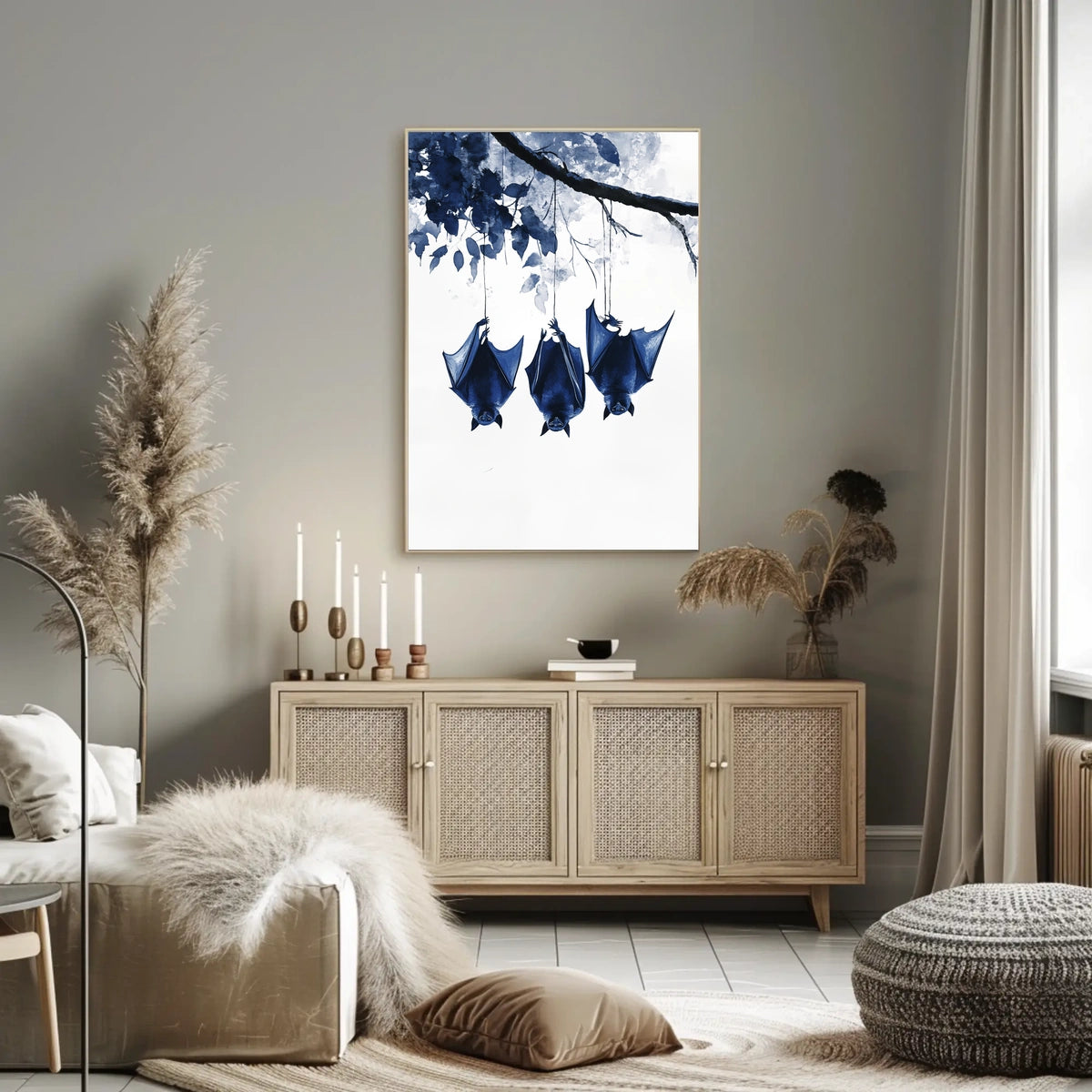 Bats in Nature Watercolor Monochrome Tranquility Poster