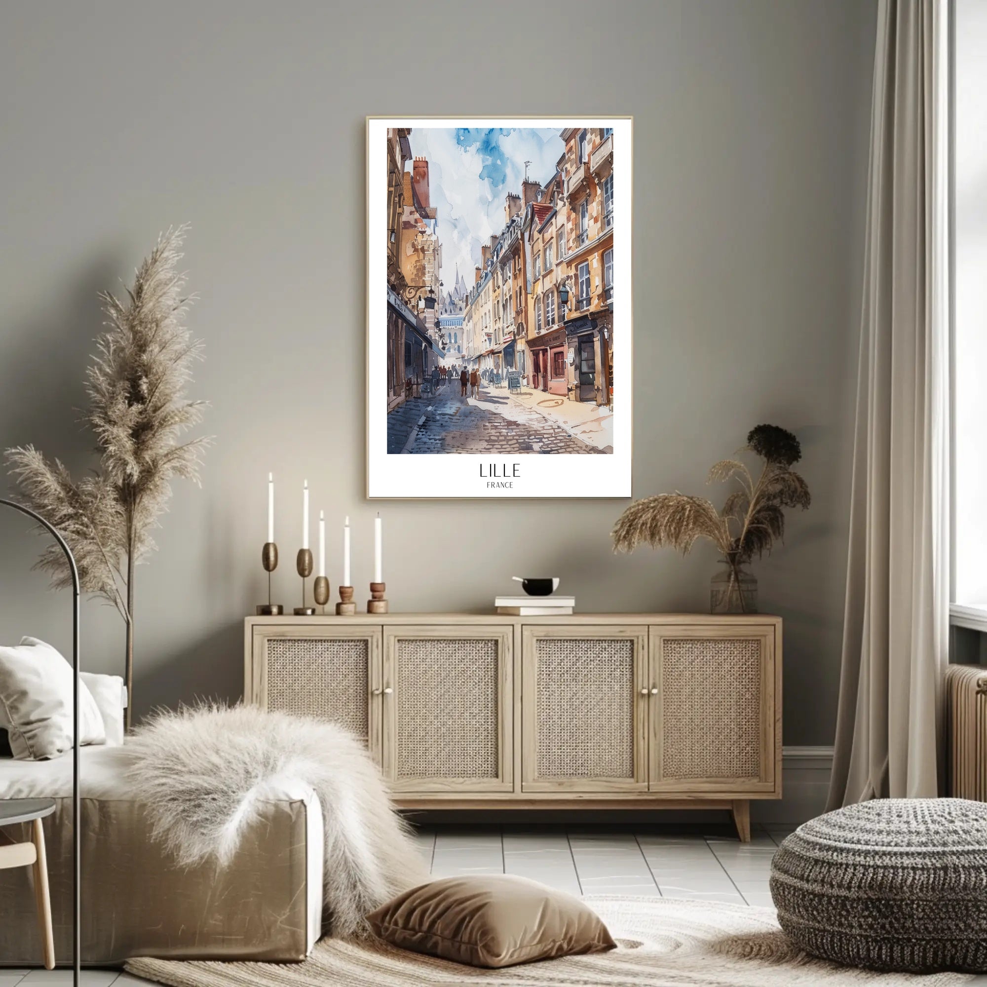 Lille Street Scene in Watercolor Urban or Cityscape Poster PosterGoat