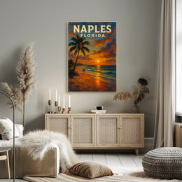 Naples Florida Sunset Poster Wall Art 18x24 Coastal Decor