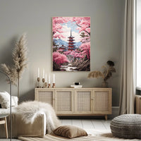 Cherry Blossom Pagoda Springtime Cultural or Heritage Poster