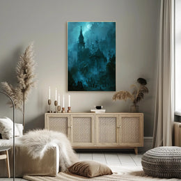 Gothic Church and Graveyard Eerie Landscape Poster PosterGoat
