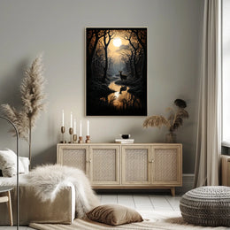 Stag by Moonlit Stream Serenity Animal Poster