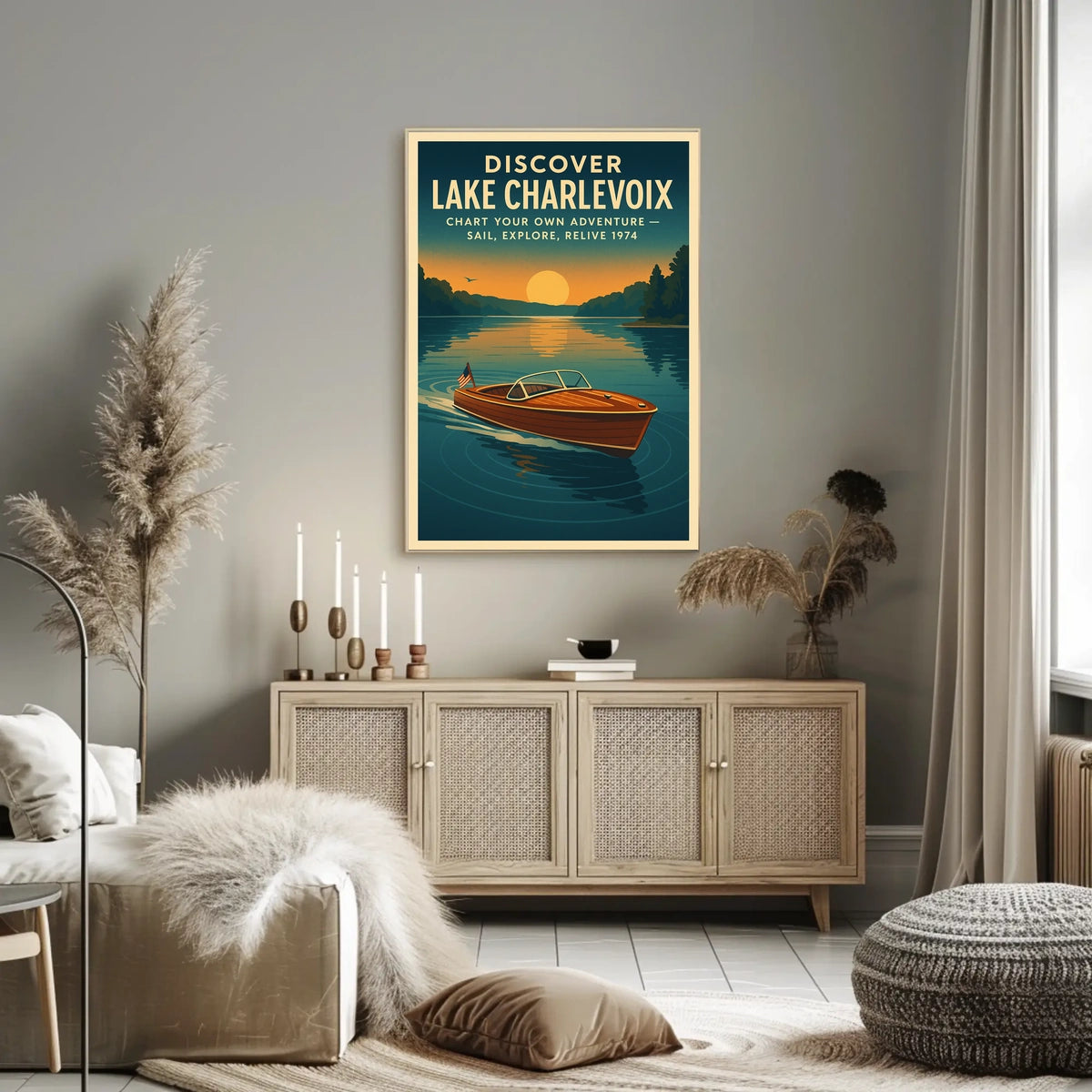 Lake Charlevoix Retro Adventure Exploration Travel Poster