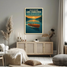 Lake Charlevoix Retro Adventure Exploration Travel Poster