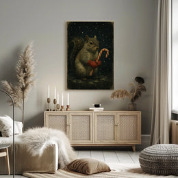 Winter Squirrel With Candy Cane Poster