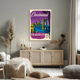 Cincinnati Skyline Vintage Travel Advertisement Urban or Cityscape Poster
