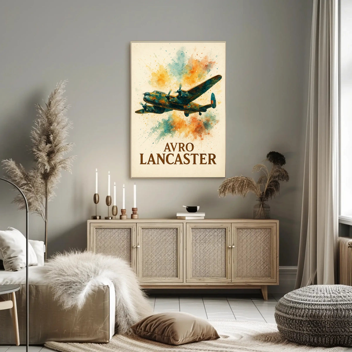 Avro Lancaster WWII Bomber Watercolor Art Poster