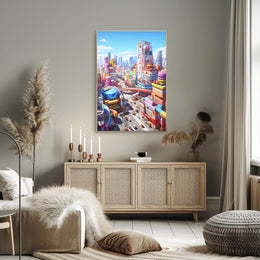 Futuristic Cityscape with Flying Cars Sci-Fi Poster