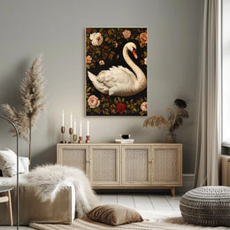 Graceful Swan Wall Art Amidst Blossoms