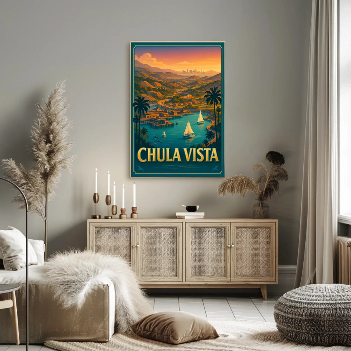 Chula Vista Scenic View Vintage Coastal Sailboats Poster