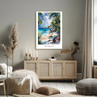 Tropical Paradise Beach Watercolor Art Travel Poster PosterGoat