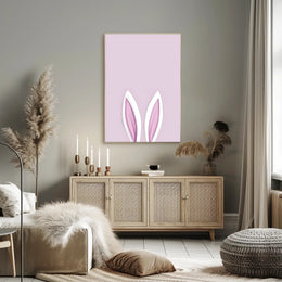 Bunny Ears Poster Minimalist Pink Nursery Wall Art