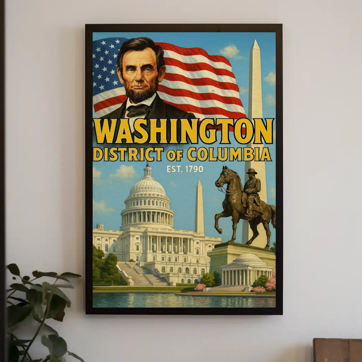 Washington DC Lincoln Capitol Monument Travel Poster