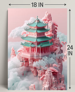 Floating Pagoda In The Clouds Poster PosterGoat