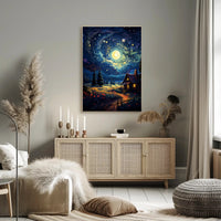 Starry Night Cottage Poster