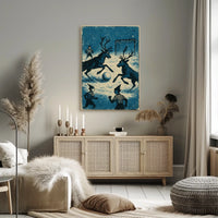 Whimsical Reindeer Soccer Vintage Holiday Poster Art