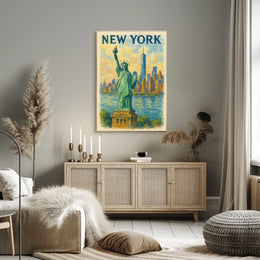 New York Skyline And Statue Of Liberty Poster