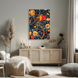 Bird and Flower Botanical Art Print - Animal Poster