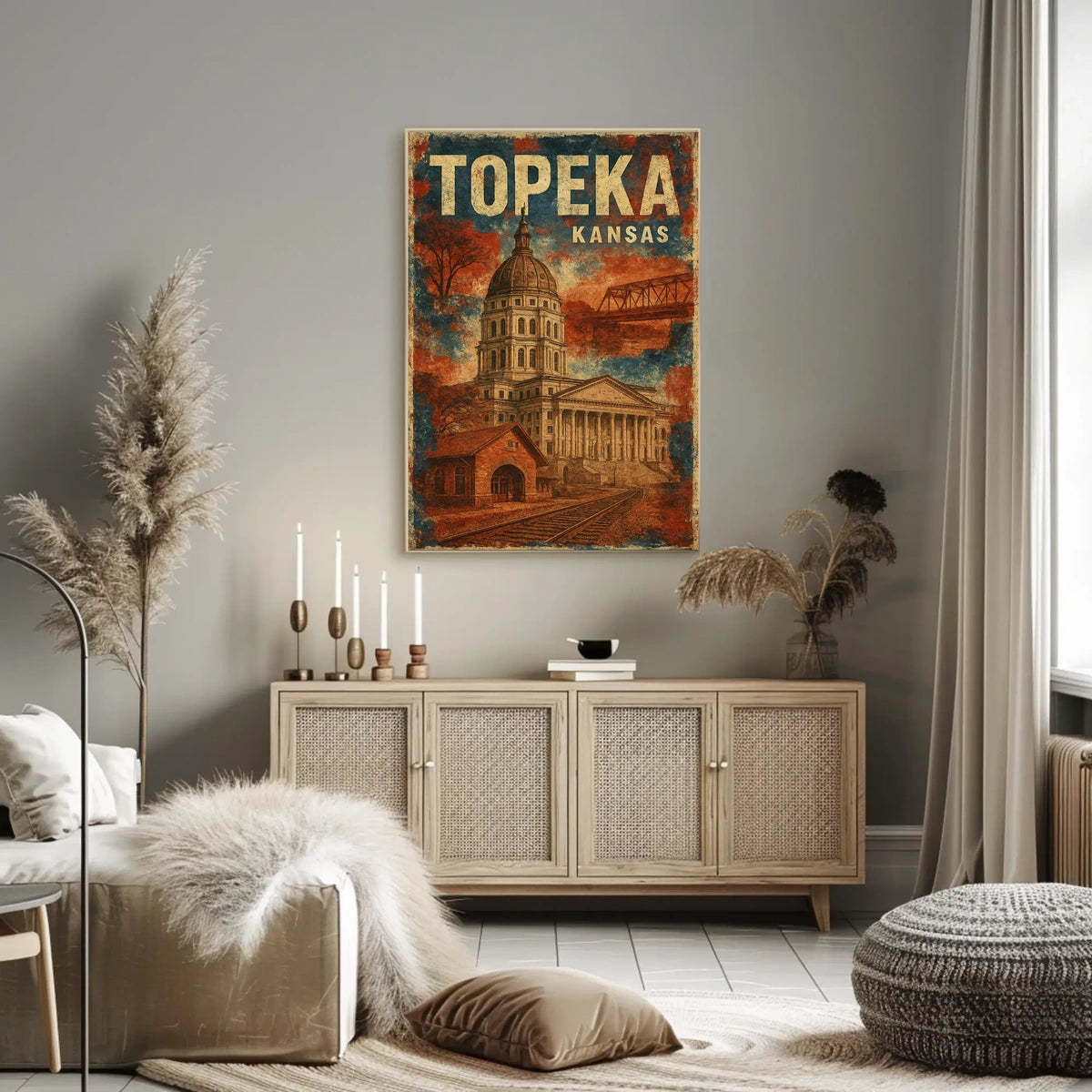 Topeka Kansas Vintage Architecture Landmarks Poster