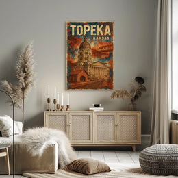 Topeka Kansas Vintage Architecture Landmarks Poster