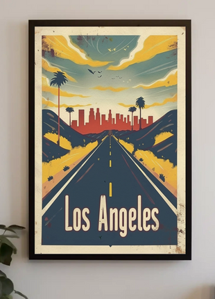 Los Angeles Desert Road City Skyline Sunset Travel Poster